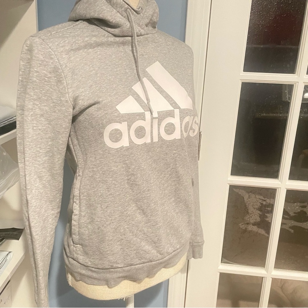 adidas Light Gray Pullover Hoodie with White Logo
